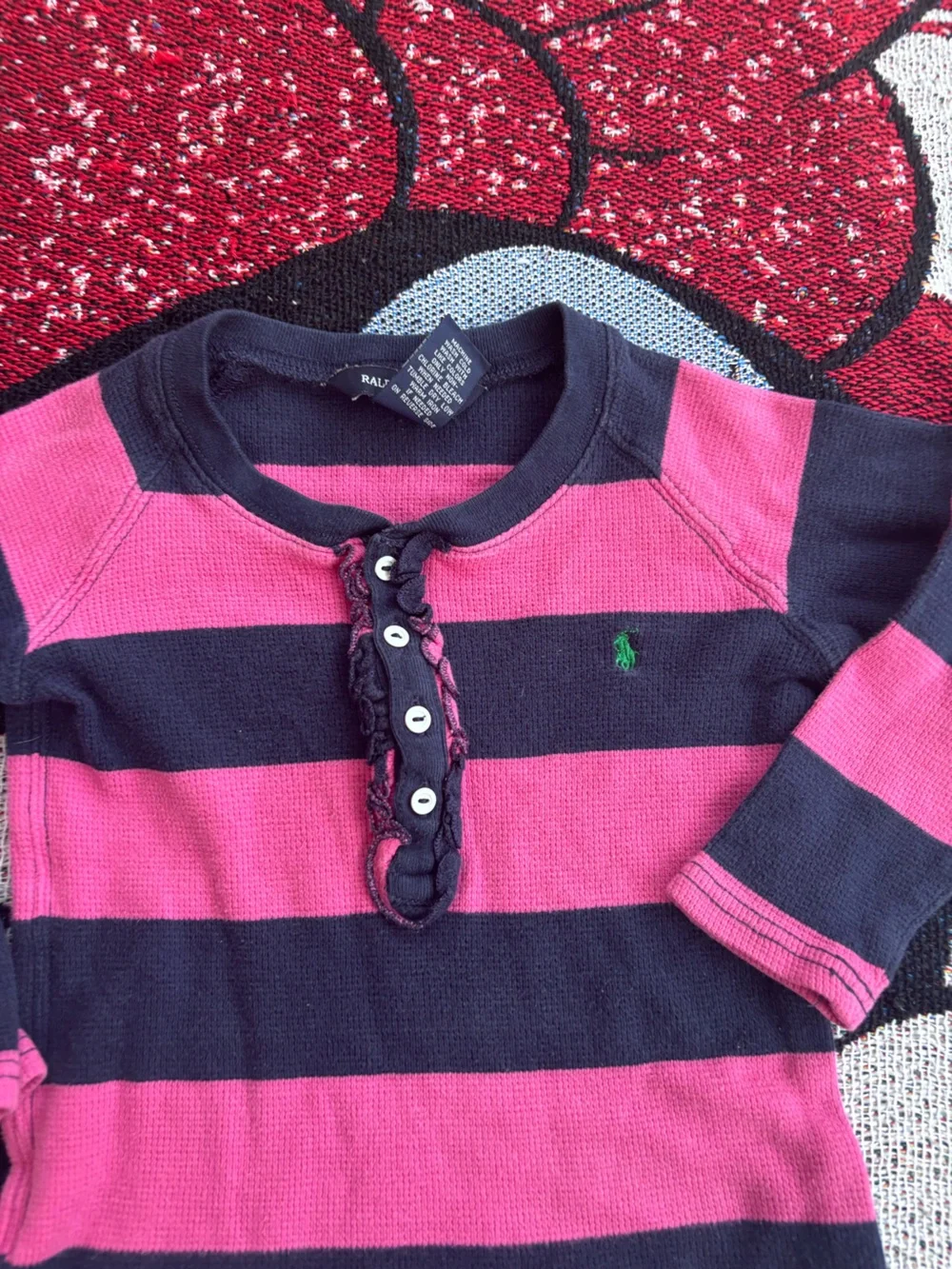 RALPH LAUREN KIDS PINK BLUE WAFFLE KNIT LONG SLEEVE SHIRT GIRLS SIZE 6